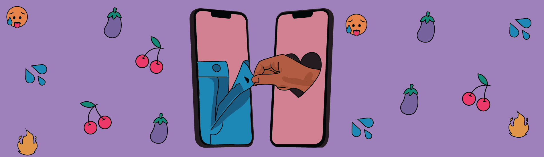 Sexting Illustration of Hand Reaching Through Phone to Unzip Pants 