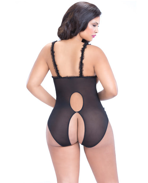 Lace Open Cup & Crotchless Teddy | Queen Size Black