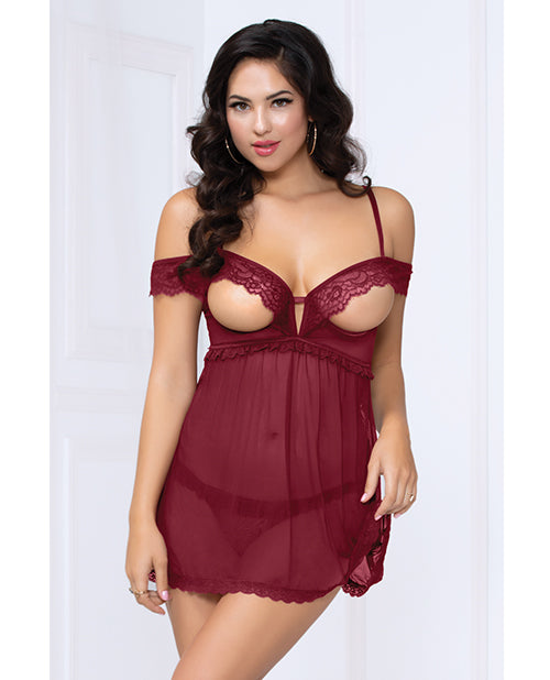 Lace and Mesh Open Cups Babydoll With fly Away Back and Panty