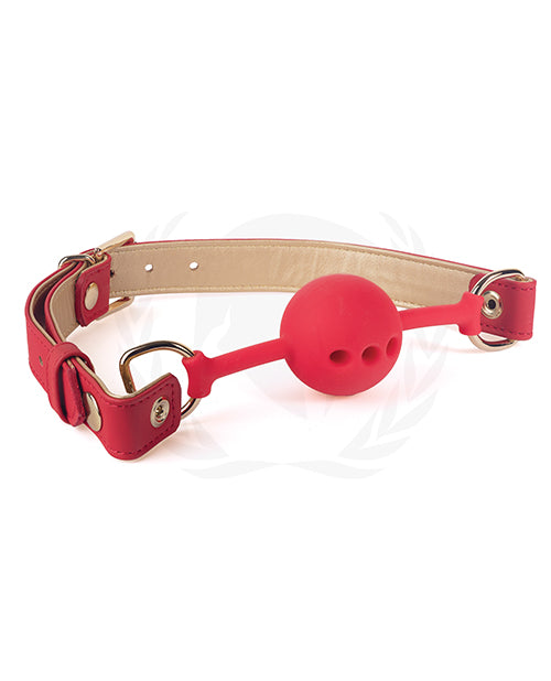 Spartacus Silicone Ball Gag W/red Gold Pu Straps - 46 Mm Red