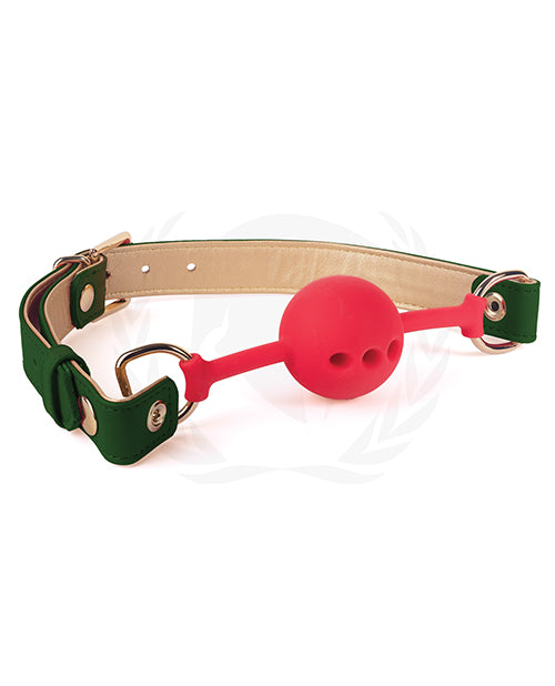 Spartacus Silicone Ball Gag W/green Gold Pu Straps - 46 Mm Green