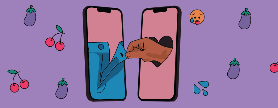 Sexting Illustration of Hand Reaching Through Phone to Unzip Pants 