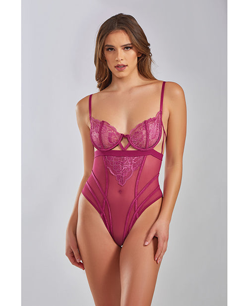 Quinn Cross Dyed Galloon Lace & Mesh Teddy Wine