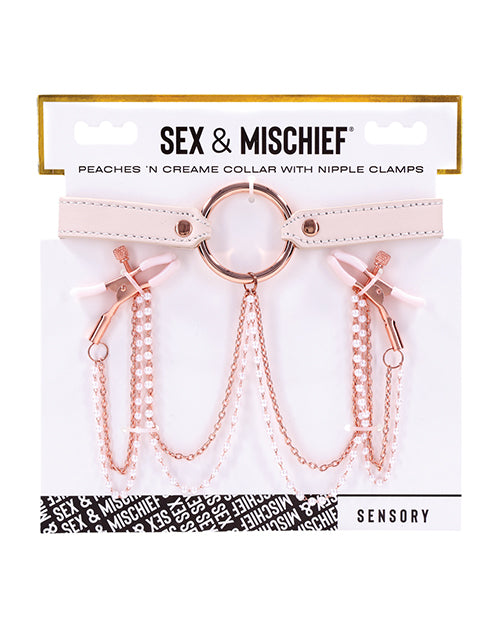 Sex & Mischief Peaches 'n CreaMe Collar with Nipple Clamps