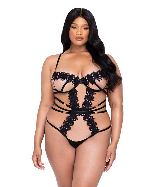 Ebony Rose Floral Guipure Lace Trim Teddy Black