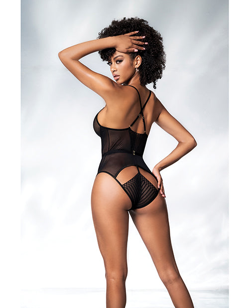 Mesh Cut Out Strappy Bodysuit Black