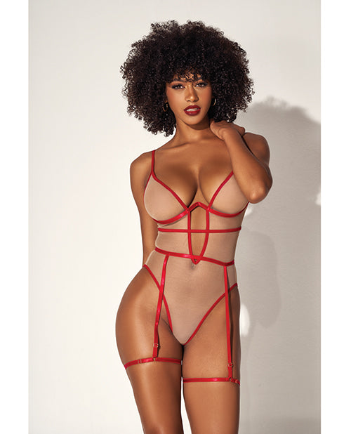 Underwire Bodysuit W/cut Out Heart Back Nude/red