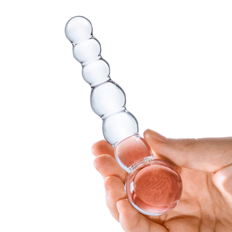 Glas 5" Curved Glass Beaded Dildo