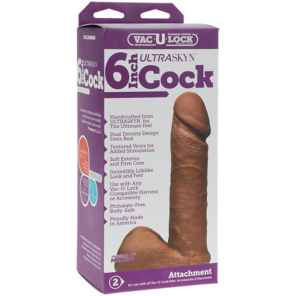 Vac-u-lock 6" Ultraskyn Cock Attch. - Brown