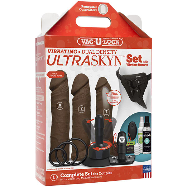 Vac-u-lock Vibrating Dual Density Ultraskyn Set W/wireless Remote - Chocolate