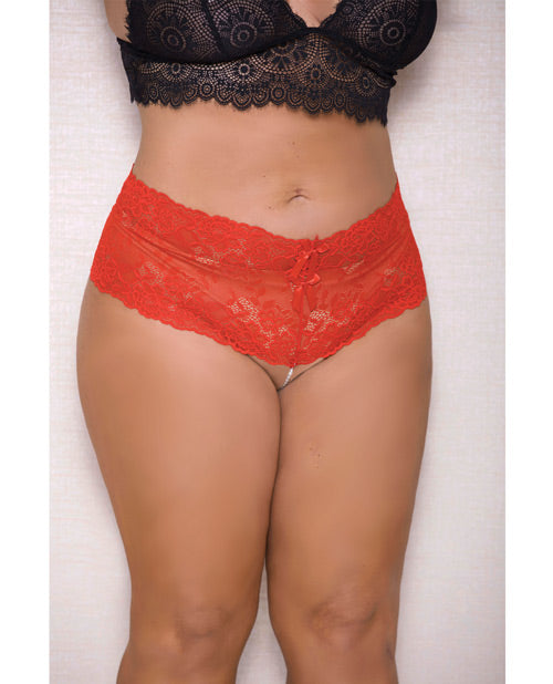 Lace & Pearl Boyshort W/satin Bow Accents Red 