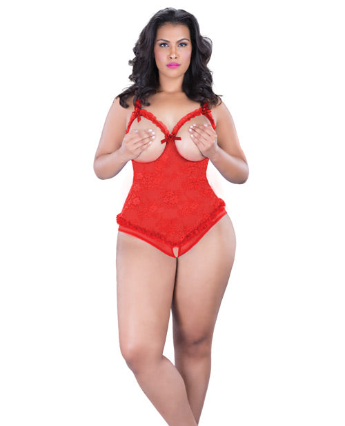 Lace Open Cup & Crotchless Teddy | Queen Size Red