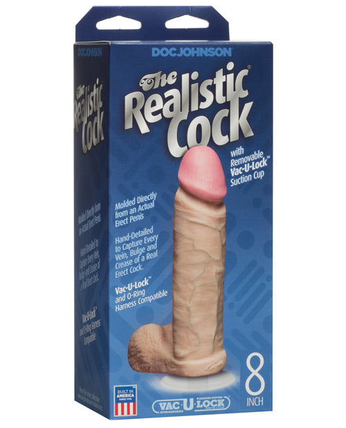 8" Realistic Cock w/ Balls | White
