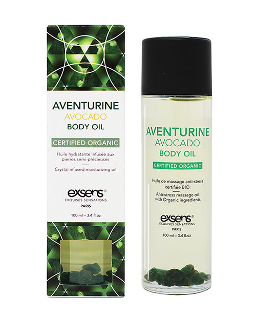 Exsens Organic Body Oil W/stones | Adventurine Avocado