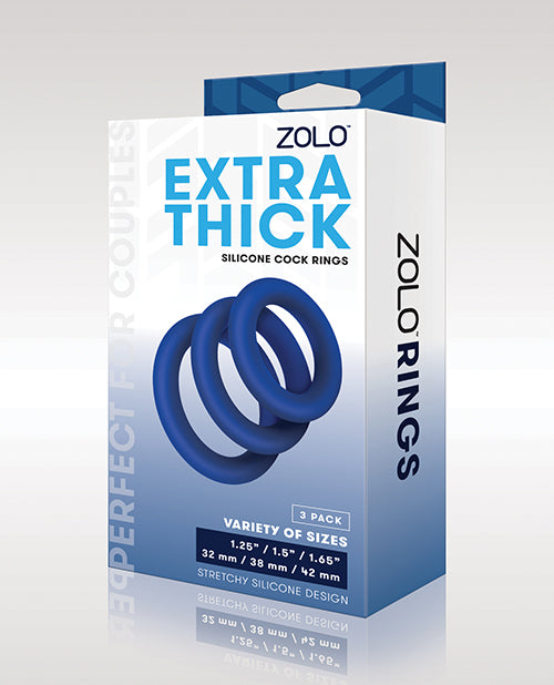 Zolo Extra Thick Silicone Cock Rings - Blue Pack Of 3