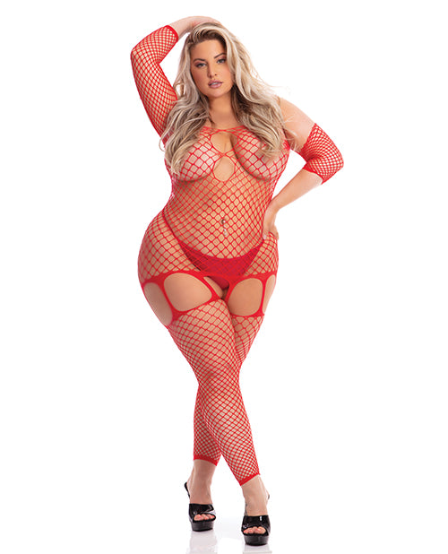 Pink Lipstick In My Head Net Bodystocking | Red Queen Size 