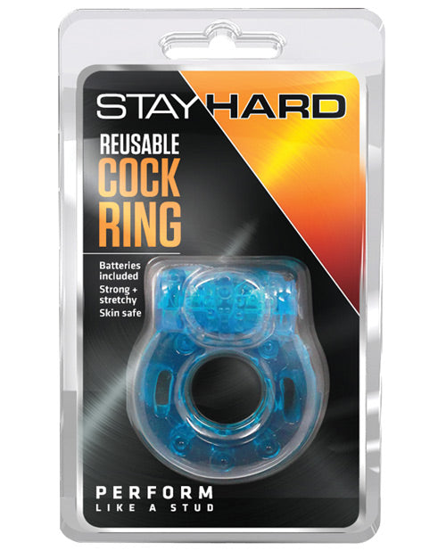 Stay Hard Vibrating Reusable Cock Ring - Blue