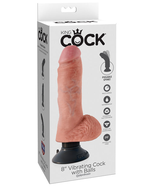 King Cock 8" Vibrating Cock W/balls - Flesh