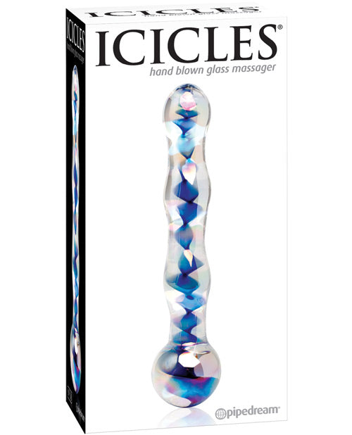 Icicles No. 8 Hand Blown Glass Massager - Clear W/inside Blue Swirls