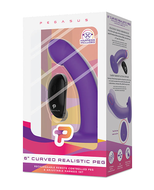 Pegasus 6" Rechargeable Curved Peg W/adjustable Harness & Remote Set - Purple