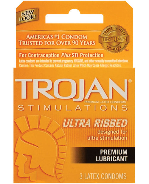 Trojan Ribbed Condoms - Box Of 3