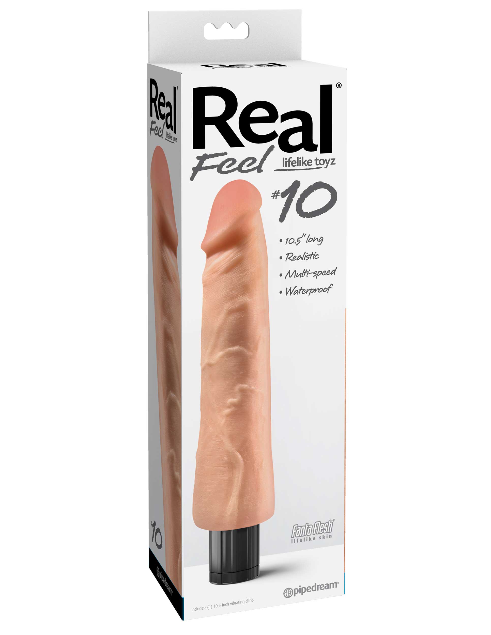 Real Feel No. 10  Long 10" Vibe Waterproof - Mutli-speed Flesh