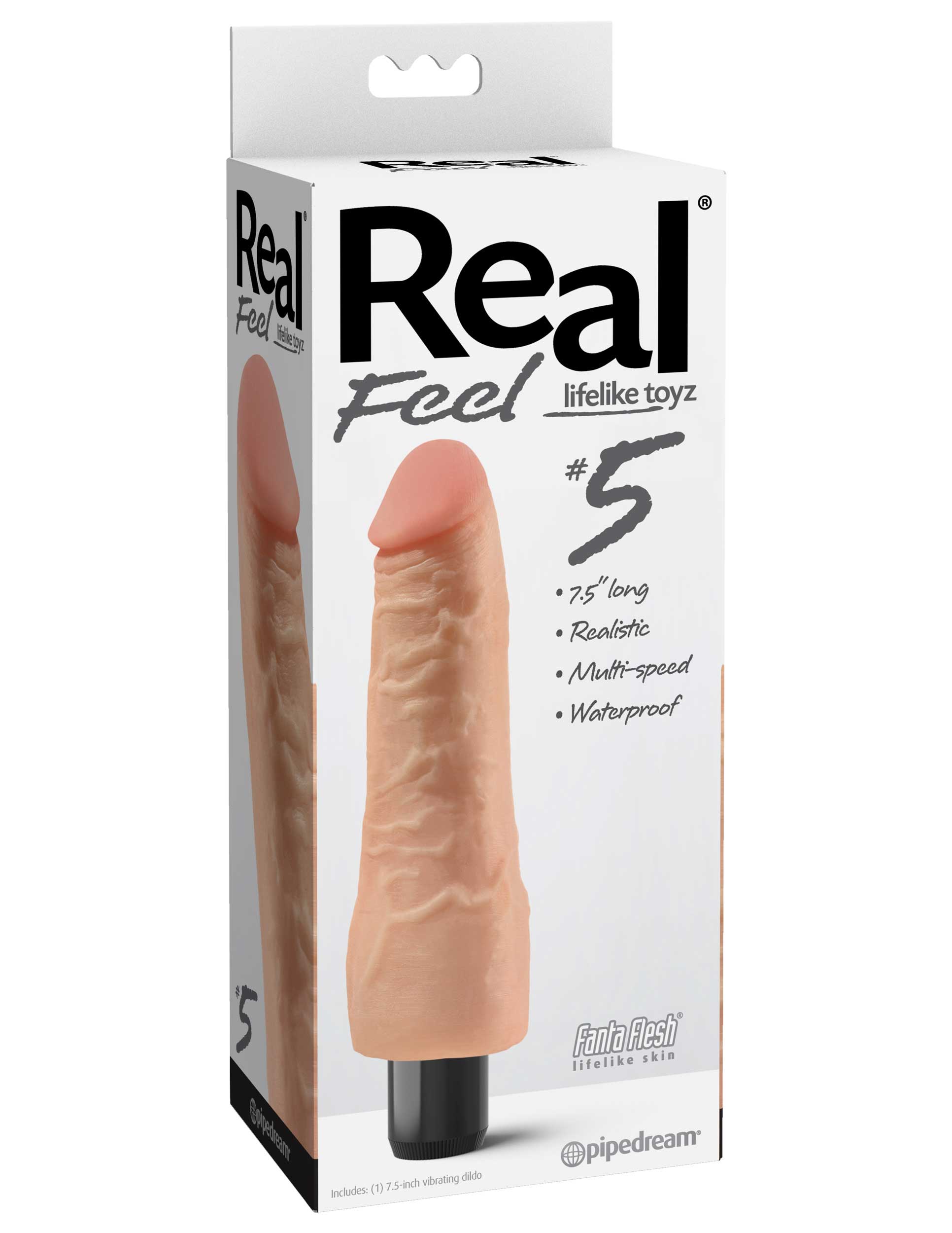 Real Feel No. 5 Long 7.5" Vibe Waterproof - Mutli-speed Flesh