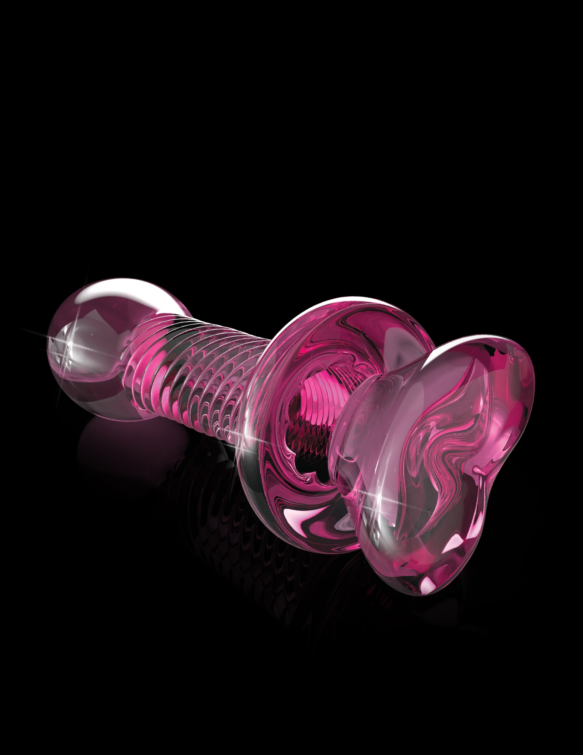 Icicles No. 82 Hand Blown Glass Butt Plug - Ribbed/pink